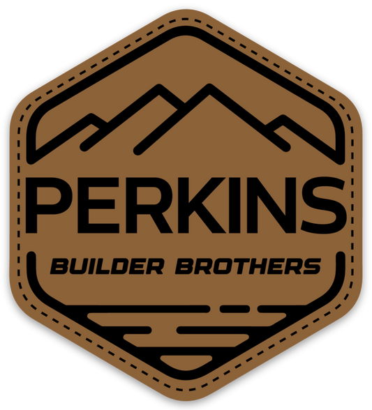 Parche de cuero de 2,7 "x 3" Pegatina con el logotipo de Perkins Builder Brothers