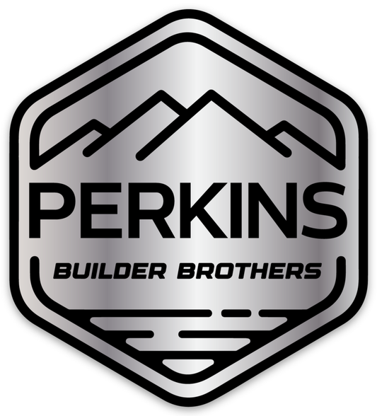 Etiqueta engomada del logotipo de Perkins Builder Brothers de acero inoxidable de 2,7 "x 3"