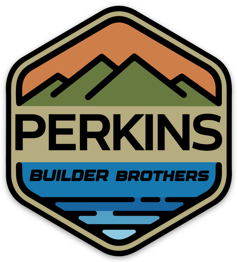 Pegatina con el logotipo de Perkins Builder Brothers a todo color de 2,7"x3"