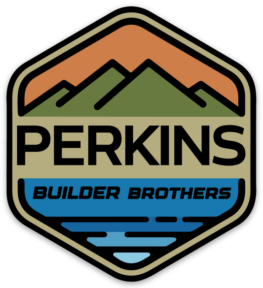 Pegatina con el logotipo de Perkins Builder Brothers a todo color de 2,7"x3"