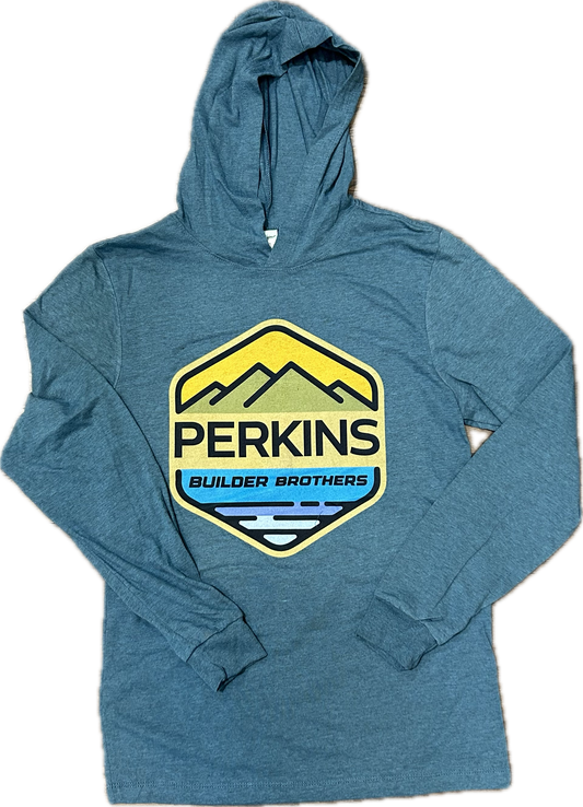 Lightweight T-Shirt Hoodie - Mako Blue -  Perkins Builder Brothers Full Color Logo