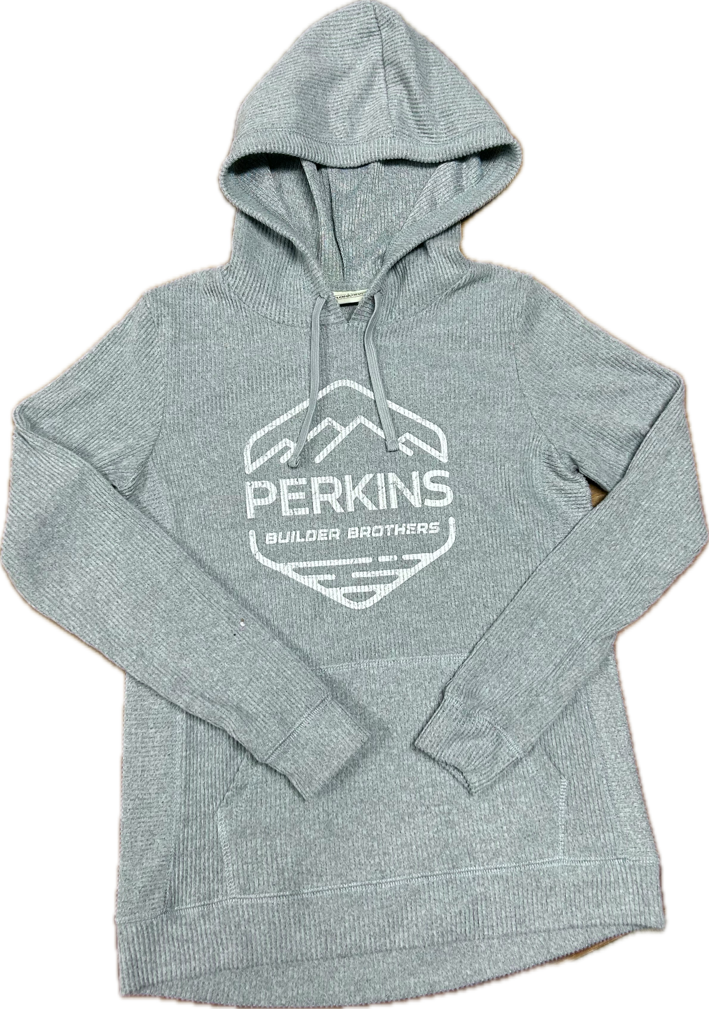 Ladies Ribbed Hoodie - Rustic Ice Blue -  Perkins Builder Brothers Distressed Logo