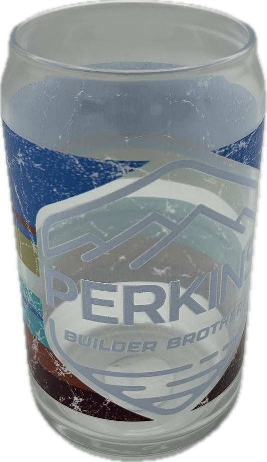 Vaso de cerveza de 16 oz - Logotipo de rayas retro de Perkins Builder Brothers