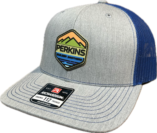 Full Color Rubber Patch - Richardson 112 Snapback Trucker Hat - Heather Grey/Royal - Perkins Builder Brothers