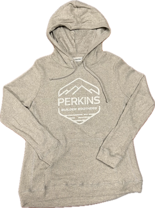 Ladies Ribbed Hoodie - Oatmeal -  Perkins Builder Brothers Distressed Logo