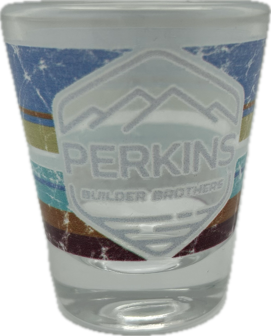 1.75oz Shot Glass - Perkins Builder Brothers Retro Stripe Logo