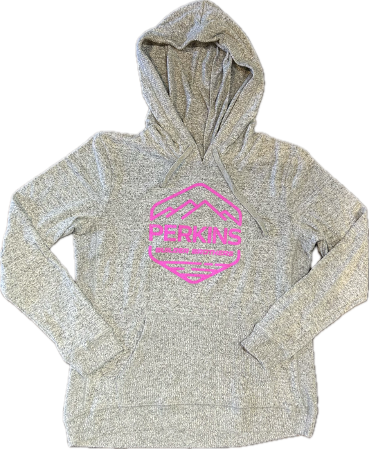 Ladies Hoodie - Grey -  Perkins Builder Brothers Pink Distressed Logo