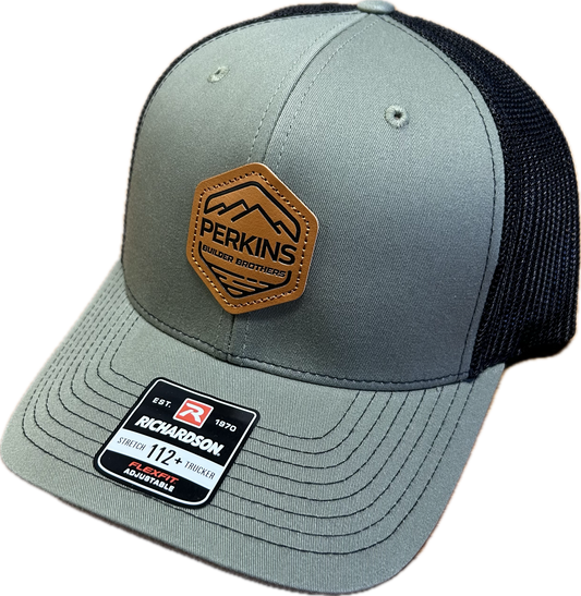 Genuine Leather Patch - Richardson 112+ Stretch Fit Trucker Hat - Lodenl/Black - Perkins Builder Brothers