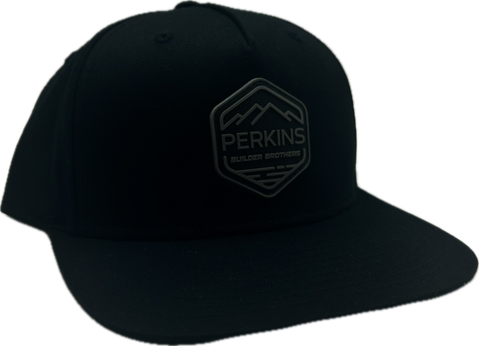 Black & Gray Rubber Patch - Richardson 255 Snapback Flat Bill Hat - Solid Black - Perkins Builder Brothers