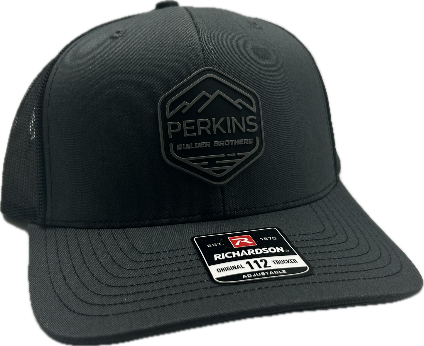 Carbón/Negro - Gorra Trucker Richardson 112 Snapback - Parche de goma negro y gris Perkins Builder Brothers