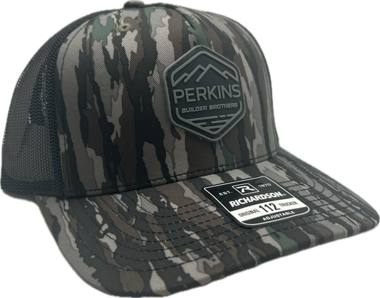 Black & Gray Rubber Patch - Richardson 112PFP Snapback Trucker Hat - Realtree Original/Black - Perkins Builder Brothers