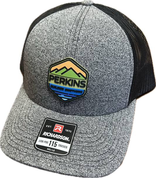 Full Color Rubber Patch - Richardson 115CH Snapback Trucker Hat - Black Heather/Black MD/LG - Perkins Builder Brothers