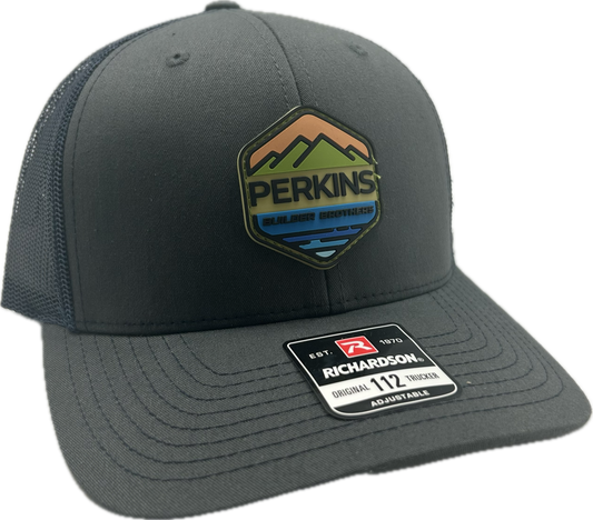 Full Color Rubber Patch - Richardson 112 Snapback Trucker Hat - Charcoal/Navy - Perkins Builder Brothers