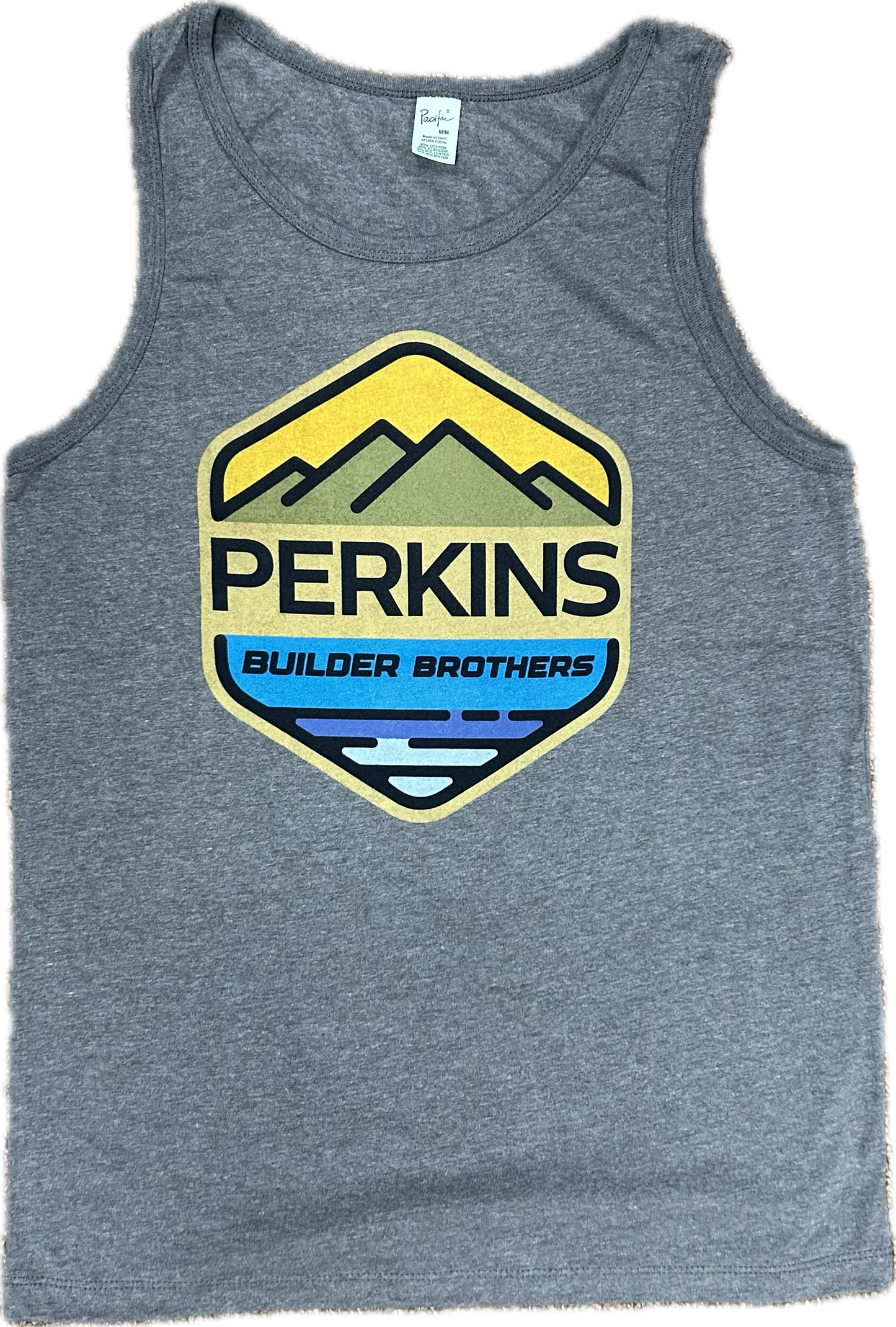 Mens Bro Tank - Shadow Gray - Perkins Builder Brothers Full Color Logo