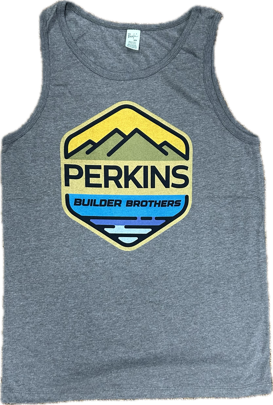 Camiseta para hombre - Azul marino jaspeado - Logotipo a todo color de Perkins Builder Brothers