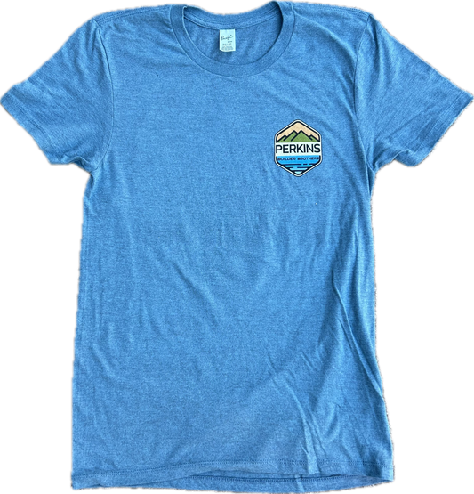 Camiseta para hombre - Azul marino jaspeado - Logotipo a todo color de Perkins Builder Brothers