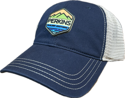 Full Color Rubber Patch - Richardson 111 Relaxed Trucker Hat - Navy/Khaki - Perkins Builder Brothers